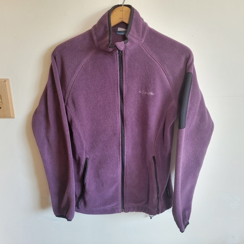 Columbia Fleece Fullzip Sweatshirt Pockets Purple S Small